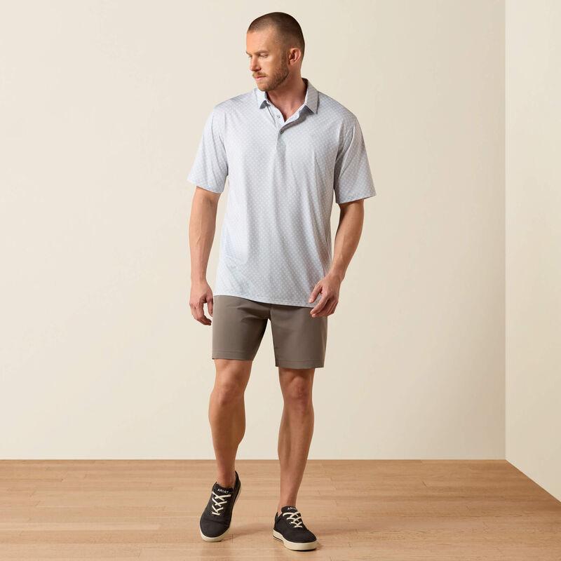 Man wearing a light gray polo shirt