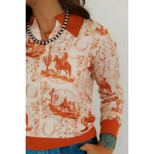 Long Sleeve Vintage Polo With western graphics.