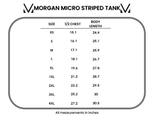 Size chart for a Morgan Micro Striped Tank top with measurements in inches.