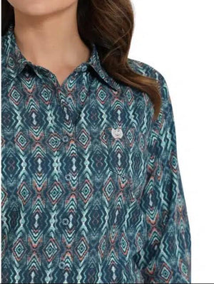 Cinch Women's Navy print Long Sleeve Arenaflex Shirt