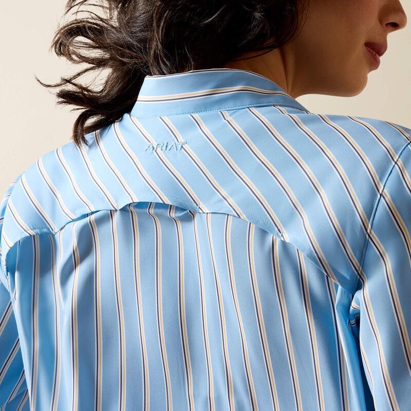 Long sleeve blue striped button up shirt