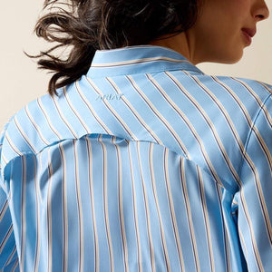 Long sleeve blue striped button up shirt