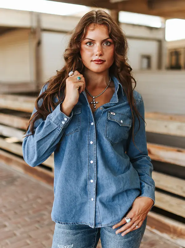 Classic Western Yoke Button Down Denim Shirt