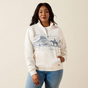 Cream-colored pullover with a graphic design