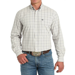 Cinch Men's White Plaid ArenaFlex Long Sleeve Button Shirt