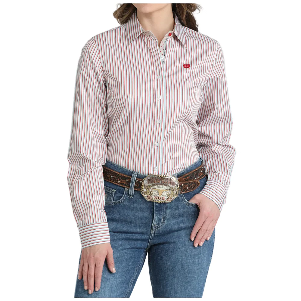 Cinch Women's Long Sleeve Button Up Tencel Western Shirt - White Stripe