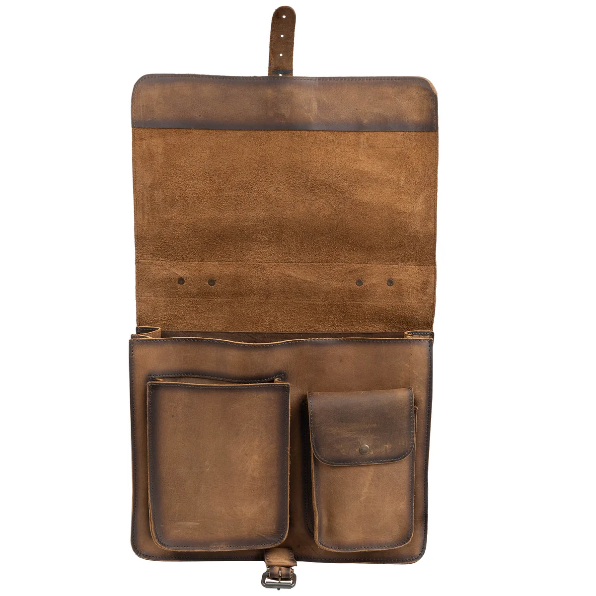 Brown leather briefcase on a white background