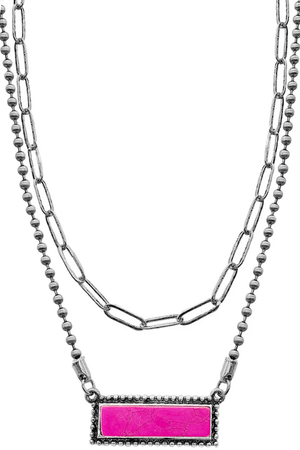 BAR GEMSTONE PENDANT CLIP BALL CHAIN NECKLACE