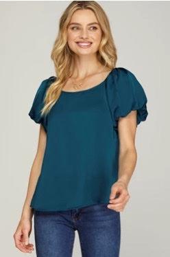SAMANTHA SHORT PUFF SLEEVE WOVEN BLOUSE