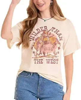 Rock & Roll Denim Women's Oversized Natural Graphic Tee.