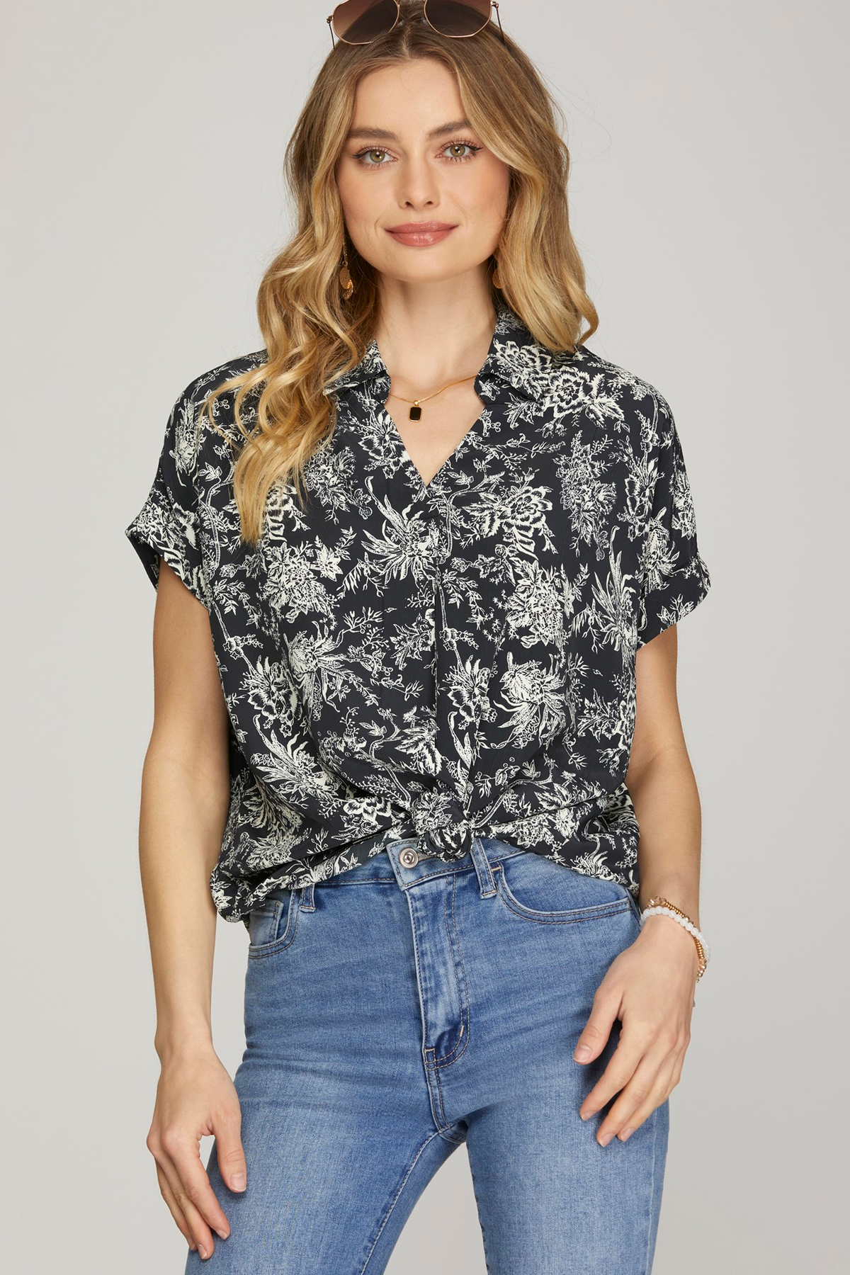 CASSIE DROP SHOULDER PRINTED TOP
