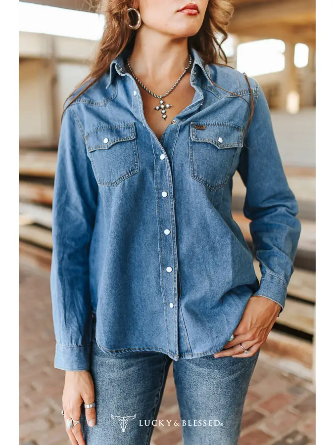 Classic Western Yoke Button Down Denim Shirt
