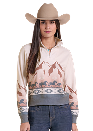 Cropped 1/4 Zip Horse Border Pullover