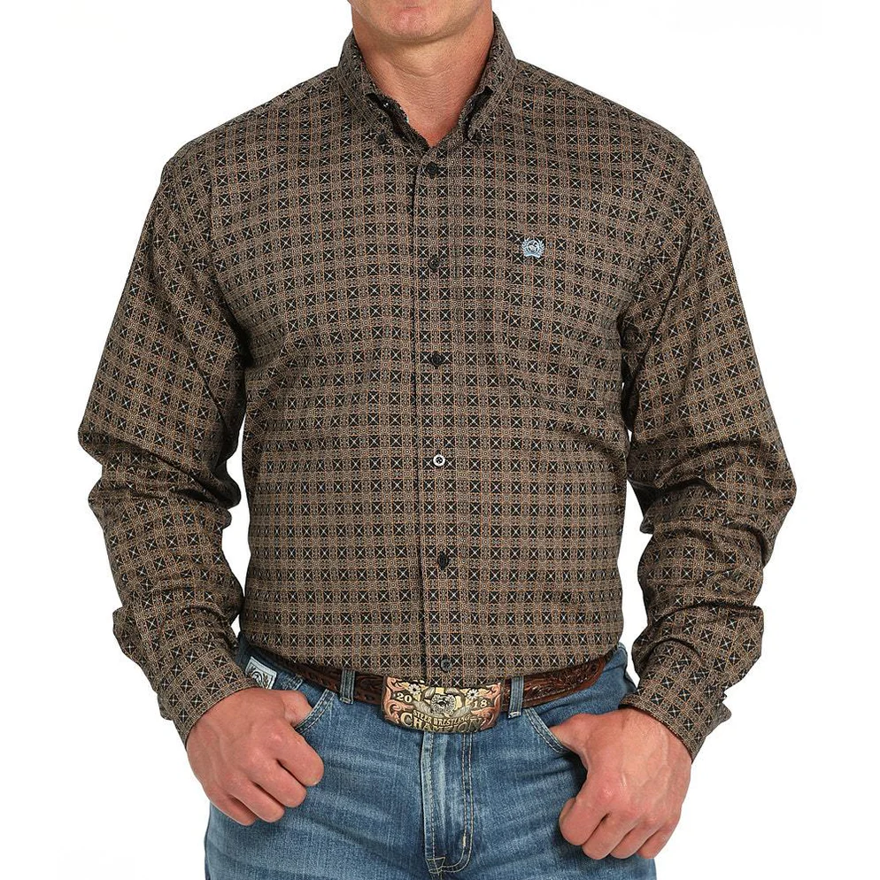 Cinch Men's Black Print Long Sleeve Button Shirt