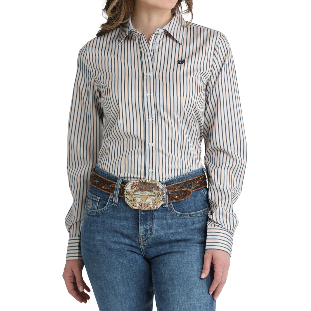 Cinch Ladies Multi Stripe Print Button Down Shirt