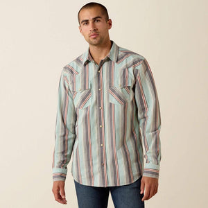 Long sleeve snap down striped western shirt