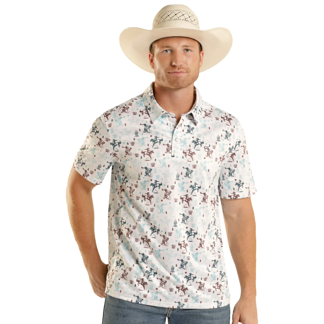Panhandle Slim Western Scenic Short Sleeve Snap Polo