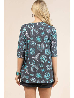 Turquoise Print Dolman Sleeve Top