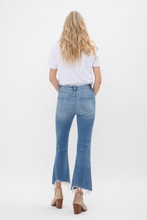 HIGH RISE CROP FLARE W/ UNEVEN HEM