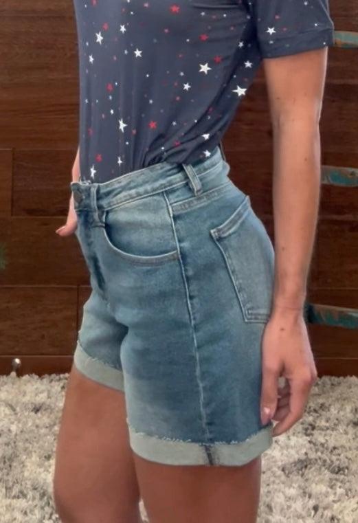 Stone Wash Cuffed Boyfriend Shorts