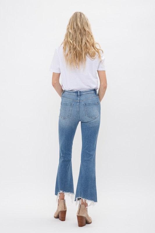 HIGH RISE CROP FLARE W/ UNEVEN HEM