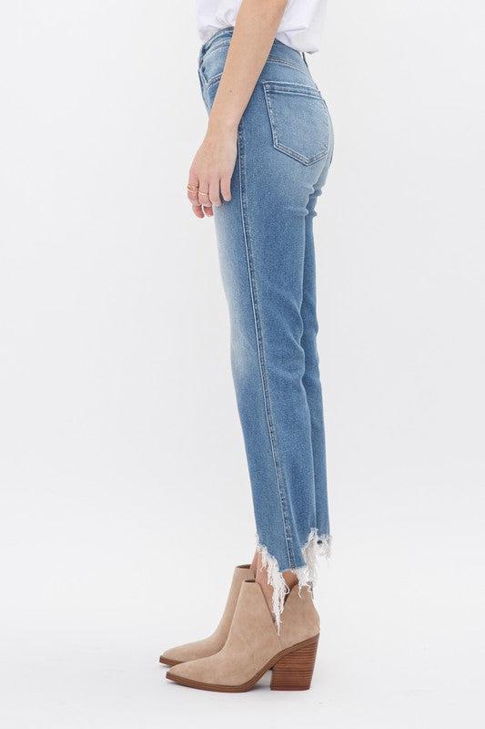 HIGH RISE CROP FLARE W/ UNEVEN HEM