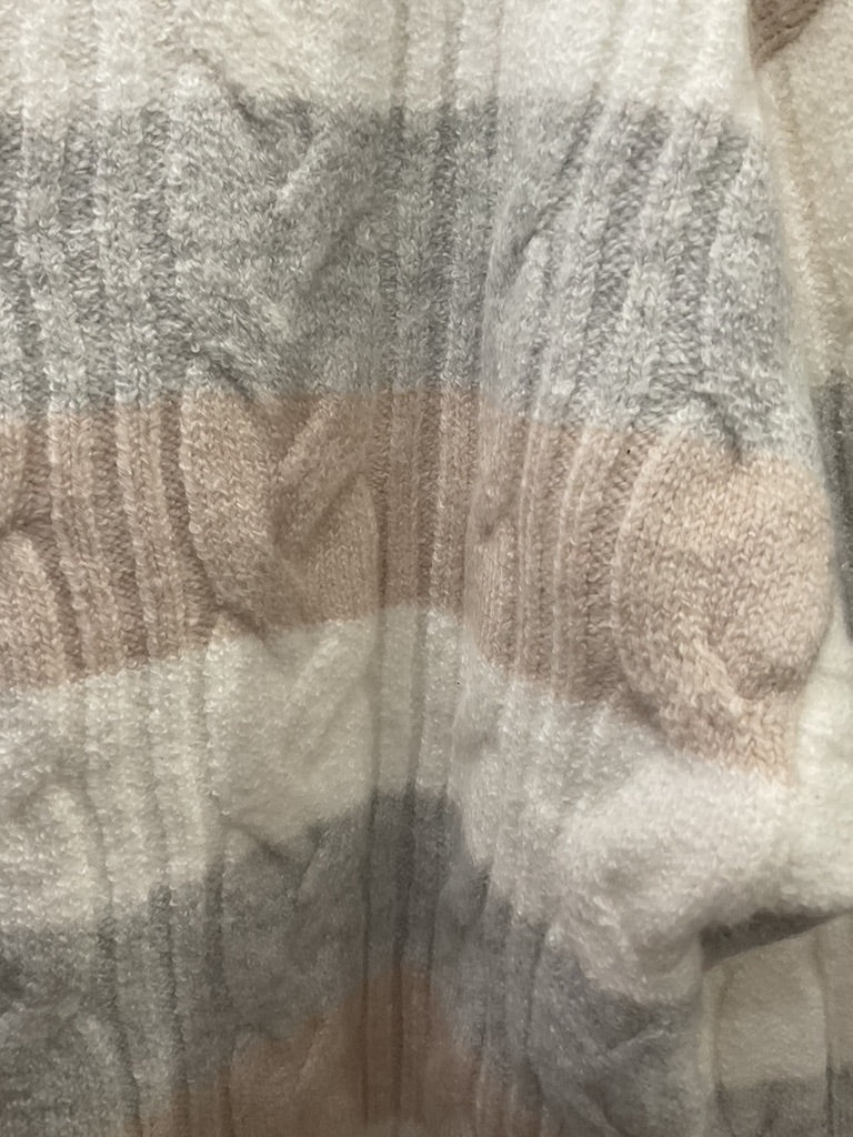Cream, grey and beige horizontally striped knit sweater