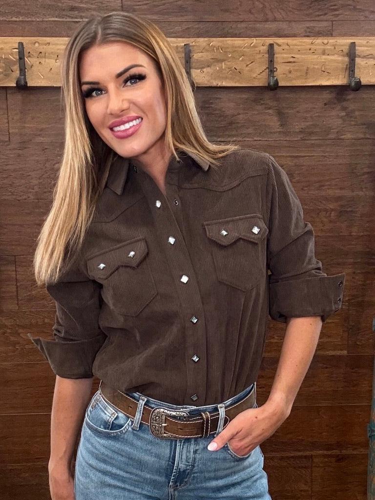 Cruel Women's Brown Corduroy Western Snap Shirt