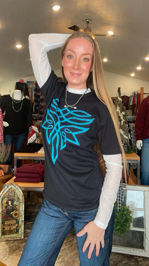 Western Turquoise Boot Stitch Graphic Tee