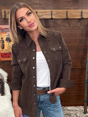 Cruel Women's Brown Corduroy Western Snap Shirt