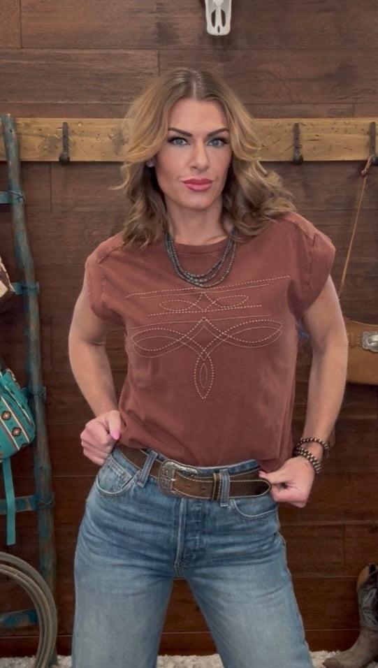 Taupe boot stitch tee