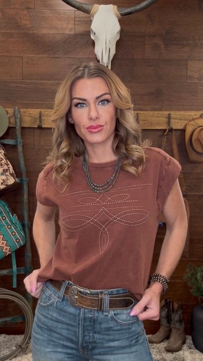 Taupe boot stitch tee