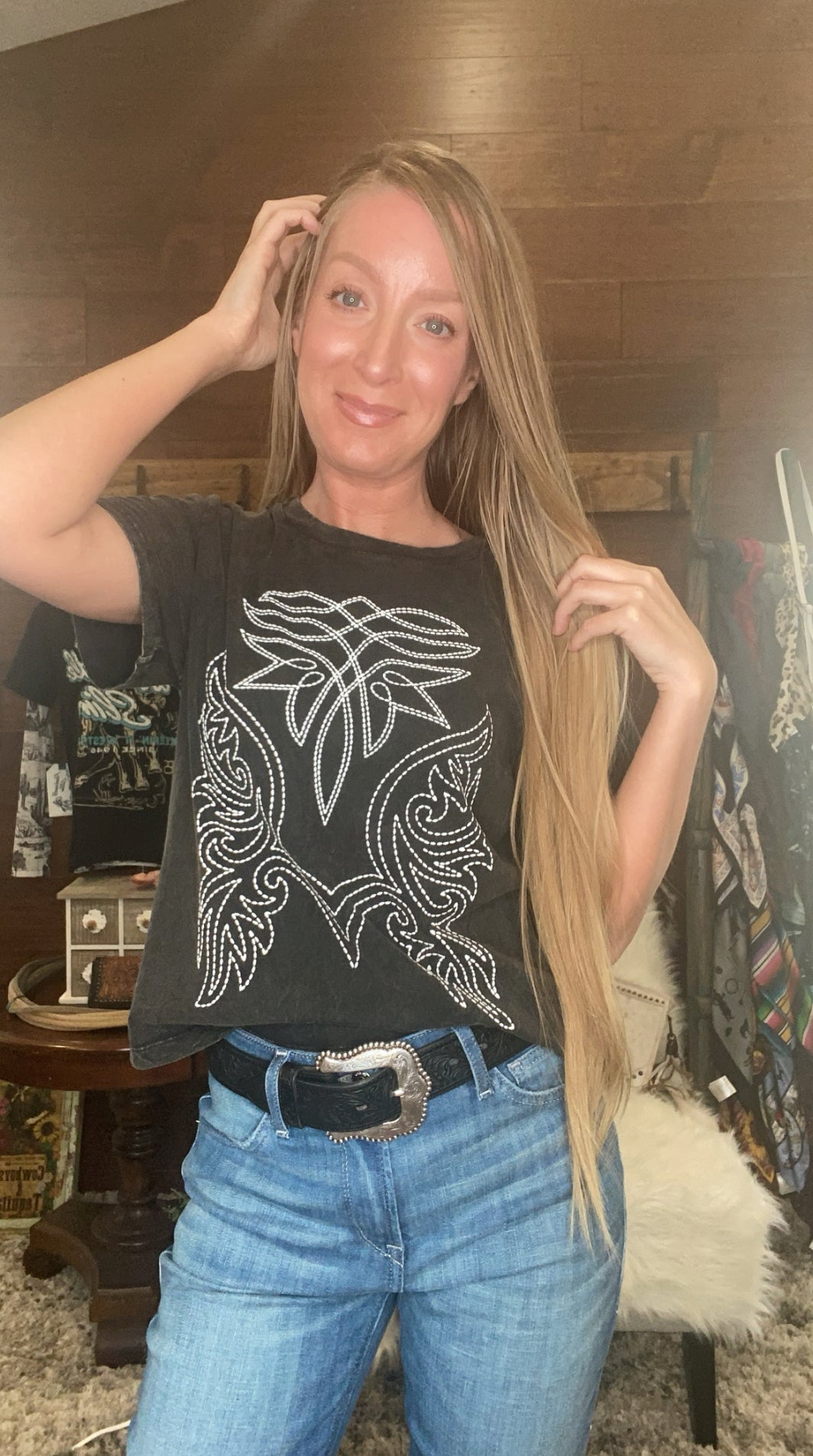 Cowboy Boots Toe Stitched Graphic Top