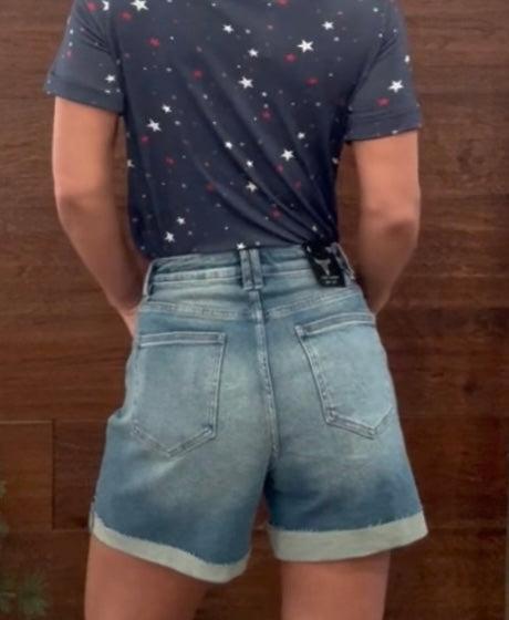Stone Wash Cuffed Boyfriend Shorts
