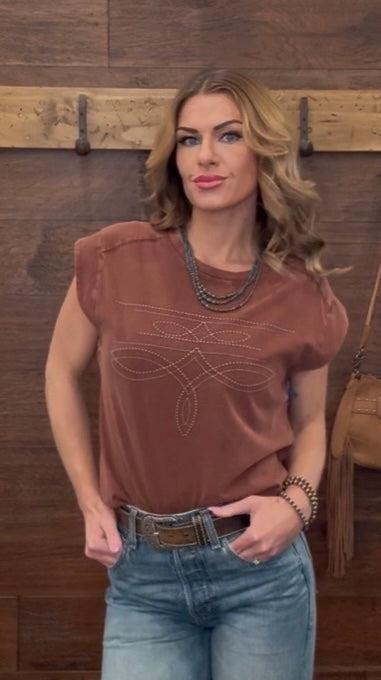 Taupe boot stitch tee