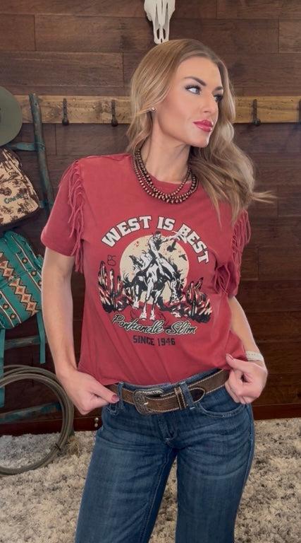 West is Best Graphic Tee With Fringe