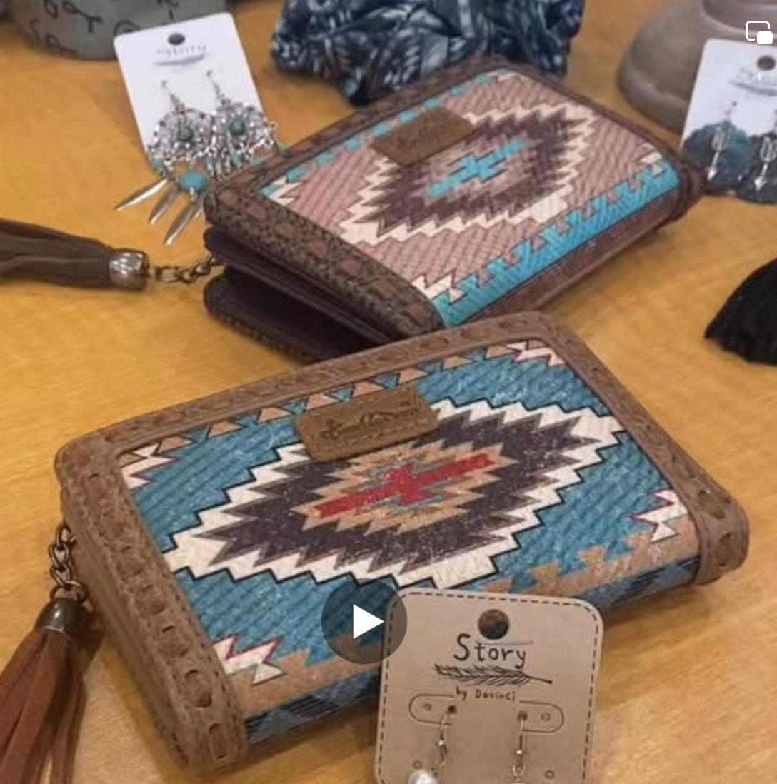 Montana West Tooled Aztec Denim Bi-Fold Wallet