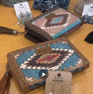 Montana West Tooled Aztec Denim Bi-Fold Wallet
