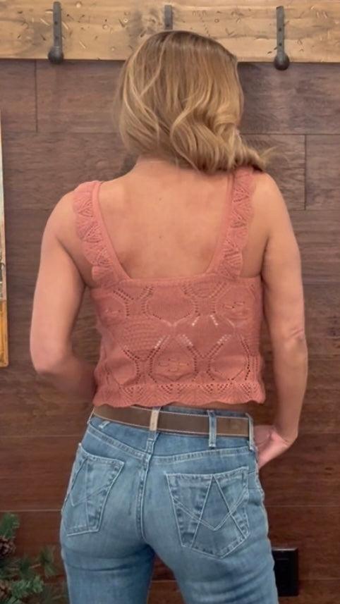 Crochet Scoop Neck Cropped Tank Top