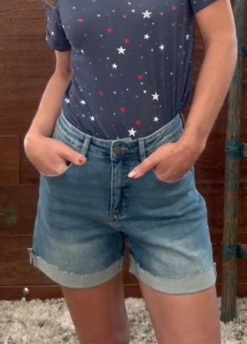 Stone Wash Cuffed Boyfriend Shorts