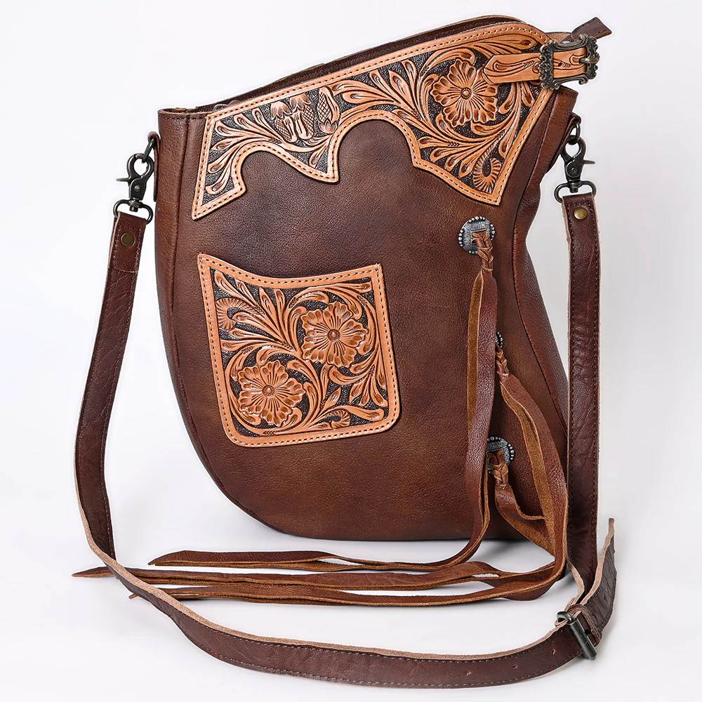 American Darling Hand tooled, carved and painted Hand Bag