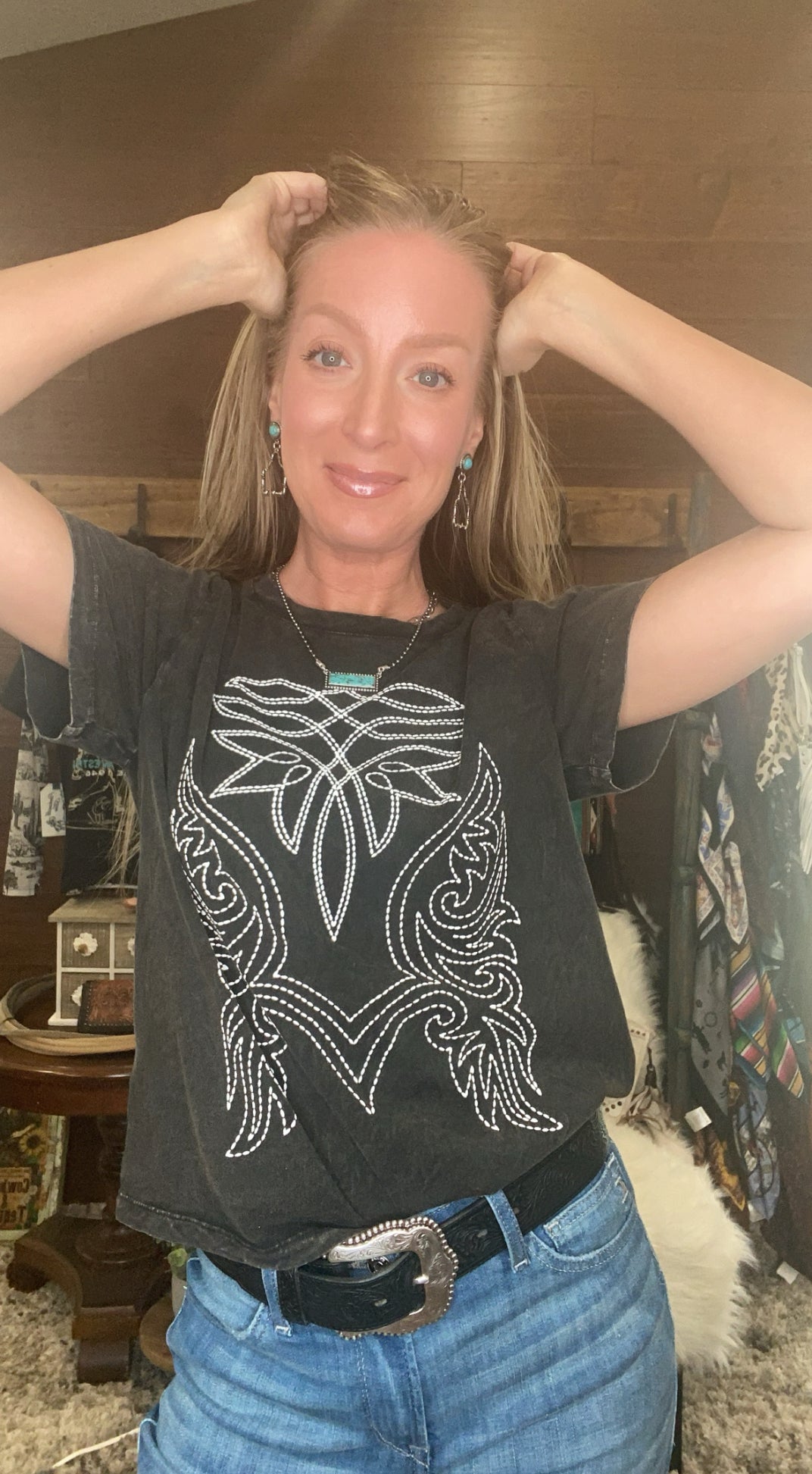 Cowboy Boots Toe Stitched Graphic Top