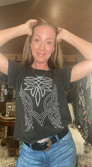 Cowboy Boots Toe Stitched Graphic Top