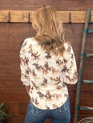  Rrodeo Print Long Sleeve Button Up