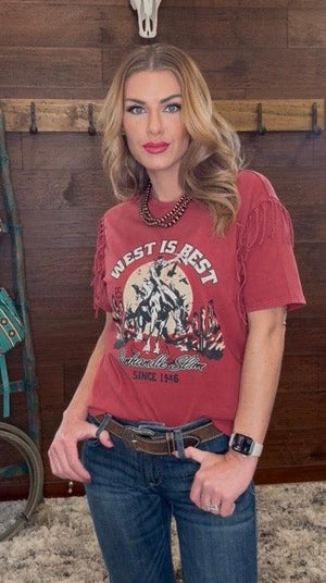West is Best Graphic Tee With Fringe