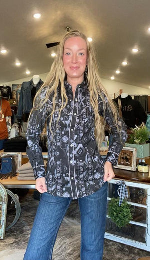 Womens Aztec Western Snap Shirt