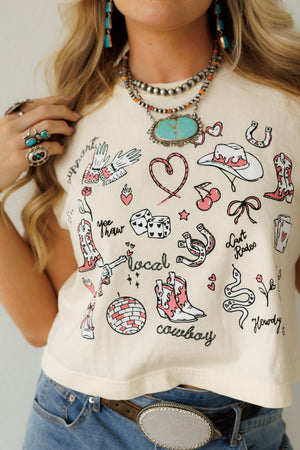 This white t-shirt features eye-catching cowboy graphics, perfect for adding Western flair. The soft fabric makes it ideal for everyday wear, and the bold design ensures you stand out. Pair it with jeans and boots for a complete look.