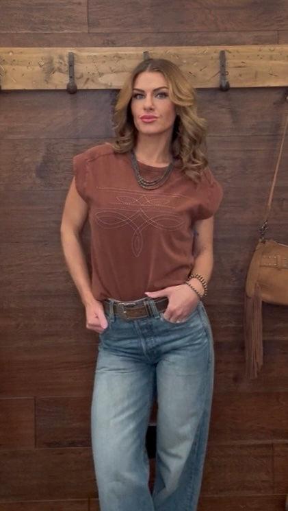 Taupe boot stitch tee