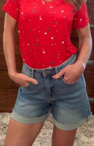 Stone Wash Cuffed Boyfriend Shorts