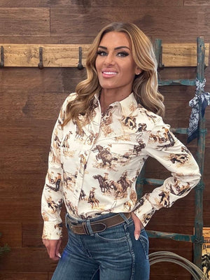  Rrodeo Print Long Sleeve Button Up